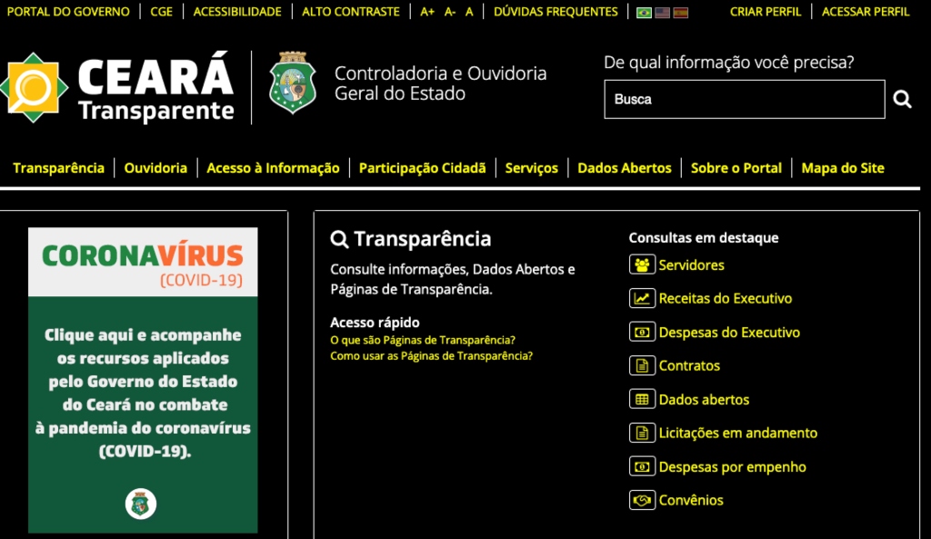 Print da tela do site Ceará Transparente