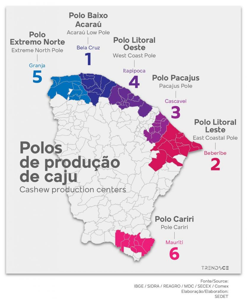 Polos de produção do Cajú