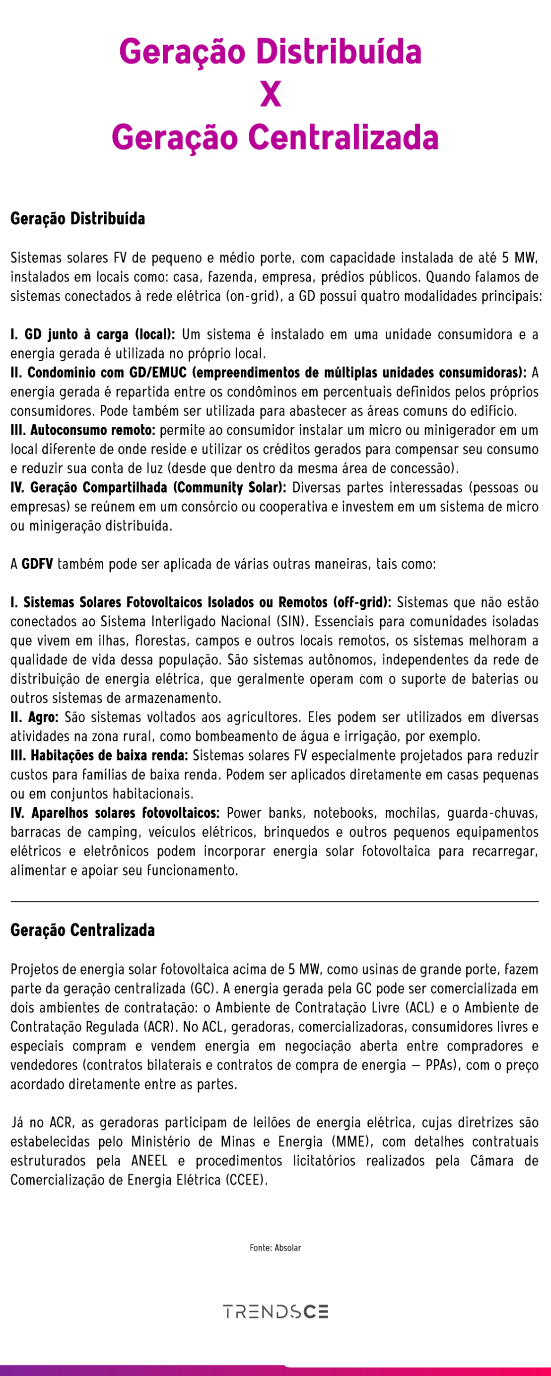 Energia solar distribuída e centralizada